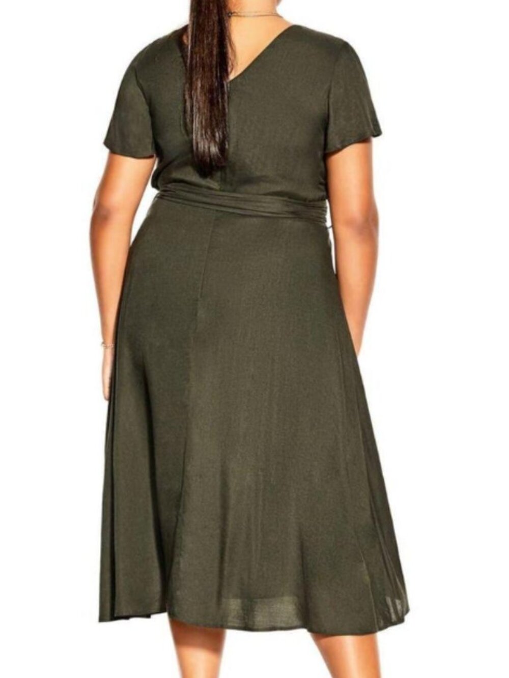 CITY CHIC Dark Green Faux Wrap Linen Blend Midi Dress - Size L (20) - Picture 3 of 7